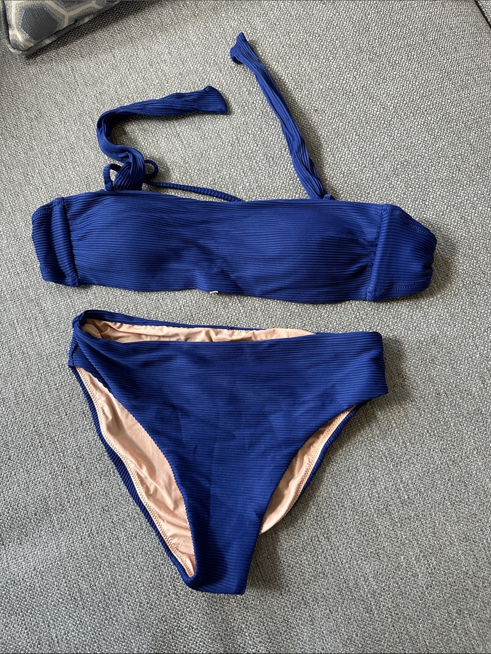 J. Crew Navy Ribbed Bandeau Bikini with Nude Lining